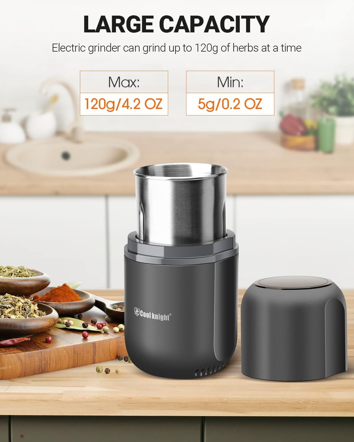 COOL KNIGHT Electric Herb Grinder, Fast Grinding, 120g Large Capacity