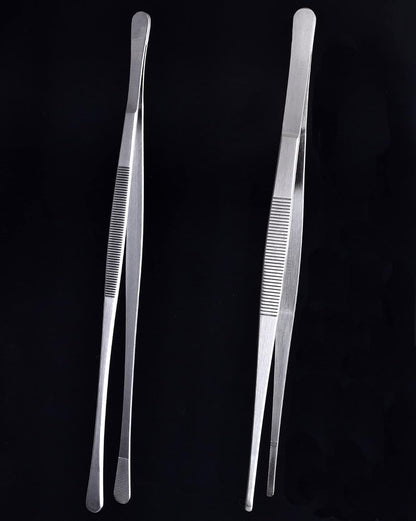 Tweezer Tongs, 12-Inches Stainless Steel Food Cooking Tongs for Kitchen Cooking BBQ Grilling Meat,Set of 2 (Cooking Tweezer 12inch 2p)