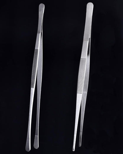 Tweezer Tongs, 12-Inches Stainless Steel Food Cooking Tongs for Kitchen Cooking BBQ Grilling Meat,Set of 2 (Cooking Tweezer 12inch 2p)
