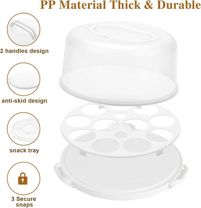 Cake Carrier with Lid and Handle, BPA-Free Cake Containers Cake Stand for 10 inch Cake with 2 Handles Cupcake Carrier - Plastic Cover Two Sided Base for Transport Pie Nuts Fruit Perfect Gifts