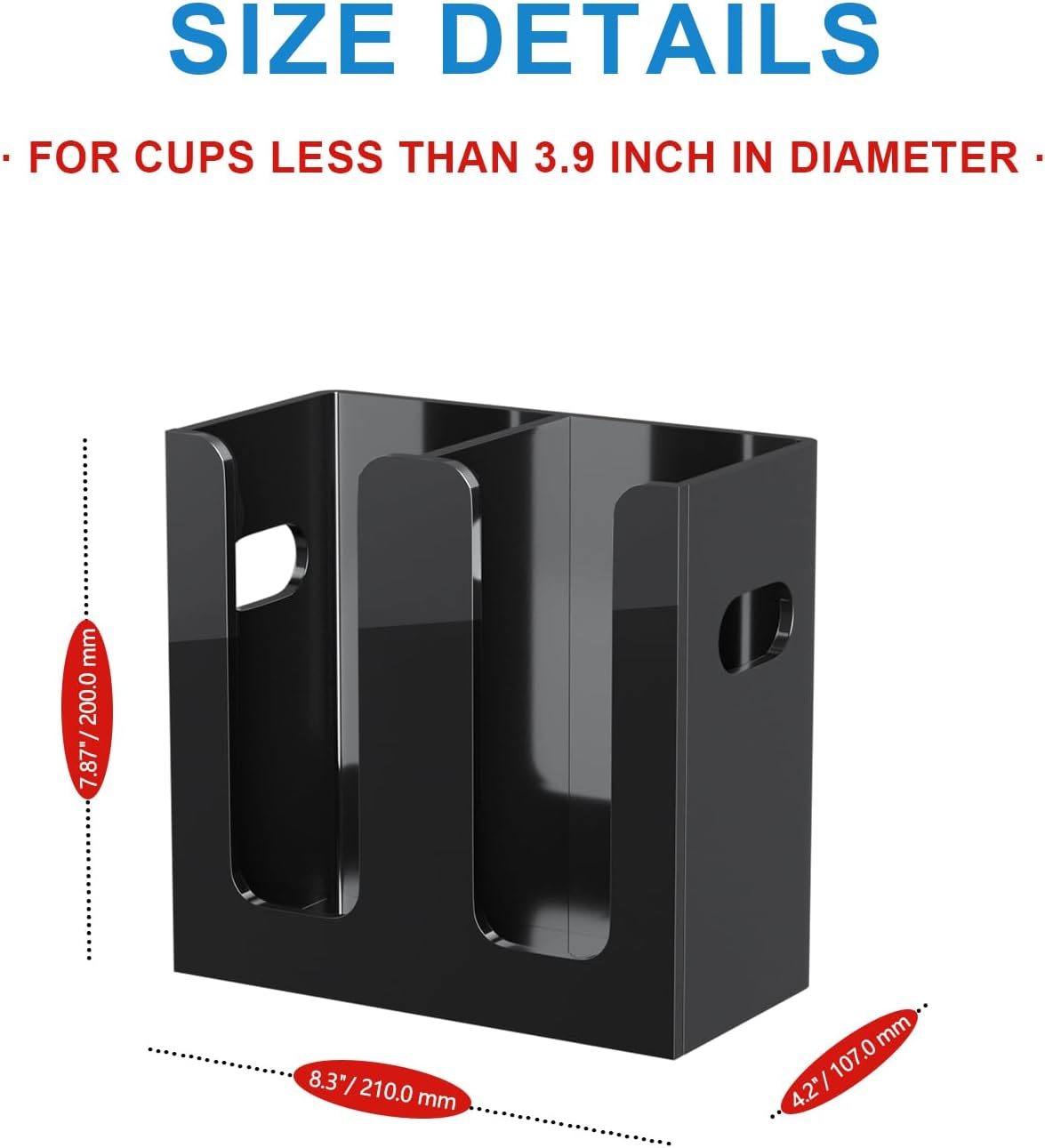 WINFFOR Disposable Cup Organizer Dispenser - 2 Compartments Clear Acrylic Cup and Lid Holder with Handles Plastic Cup Dispenser Countertop Paper Cup Holder for Coffee Bar House Party Essentials