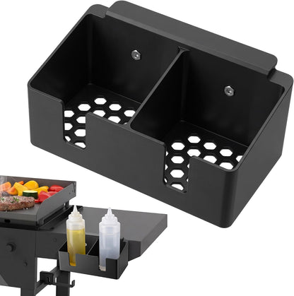 Hohean Barbecue Tool Set Magnetic Bottle Holder, Compatible with Blackstone Griddle, Elevated Magnet Base, No Melting, Heat Resistant Dual Slot Squeeze Bottle & Beverage Holder for BBQ Accessories