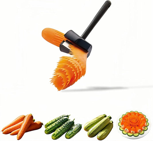 Vegetable Curler Tool with Ergonomic Grip, 2-in-1 Stainless Steel Spiral Slicer for Carrot, Cucumber, Flat and Flower Curl Shapes