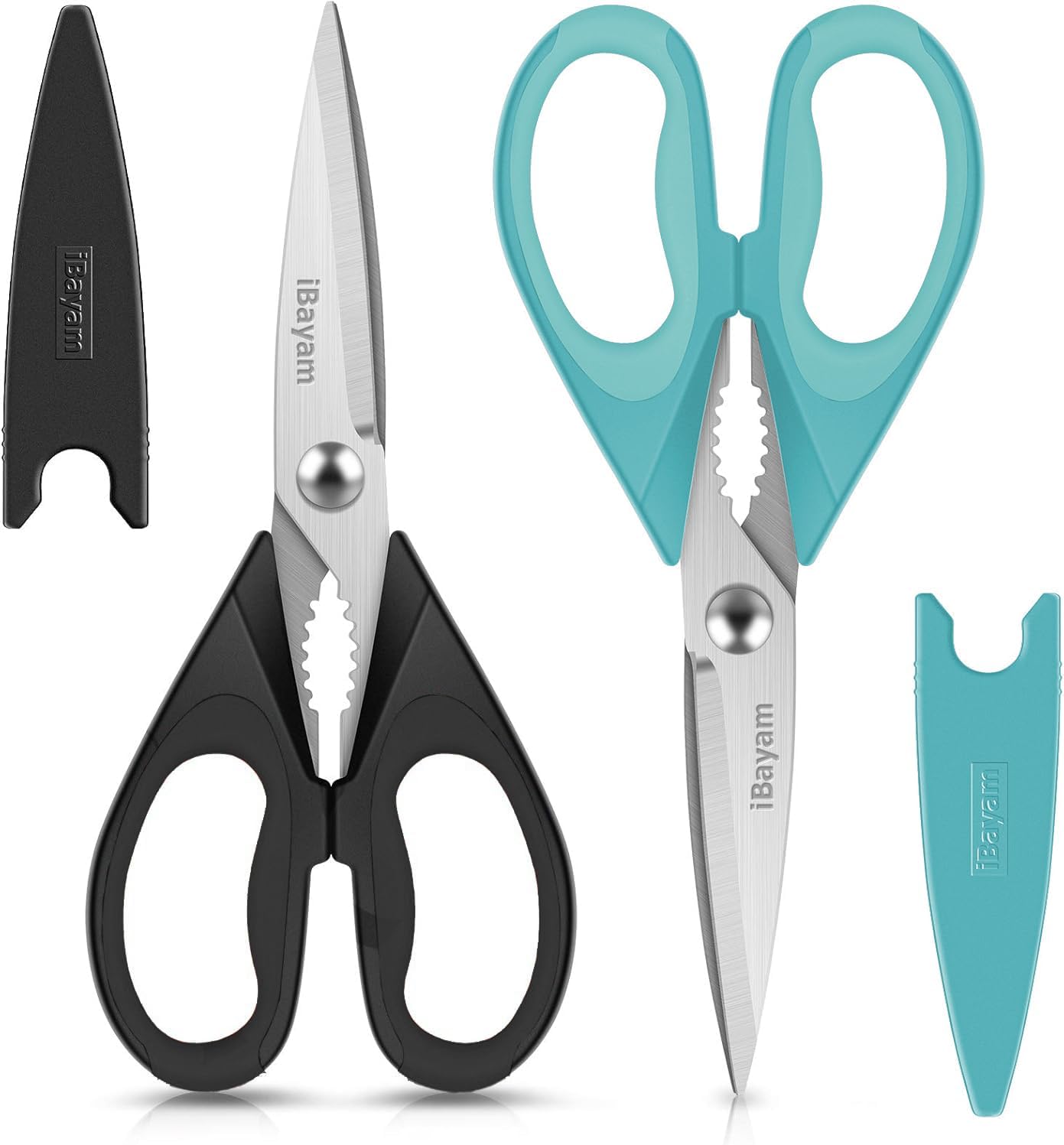 iBayam 2 Pack All Purpose Kitchen Shears Heavy Duty - Stainless Steel Kitchen Scissors With Protective Sheath, Soft Comfort-Grip Handle, Food & Meat Scissors, Home, Kitchen, Dining Utility Gadgets