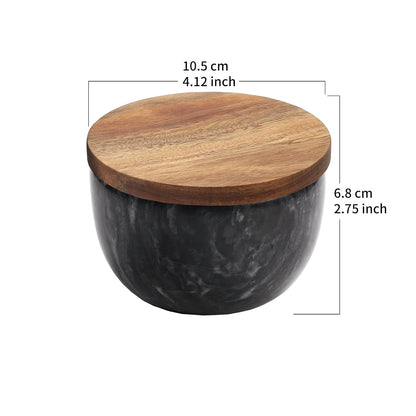 jalz jalz Acacia Wood Salt Cellar with white Marble Lid, 10oz Pinch Pot & Spoon
