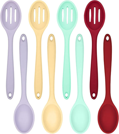 ELANE 8 Pcs Silicone Cooking Utensils Set,Silicone Serving Spoons Cooking Spoons for Nonstick Cookware for Kitchen Salads