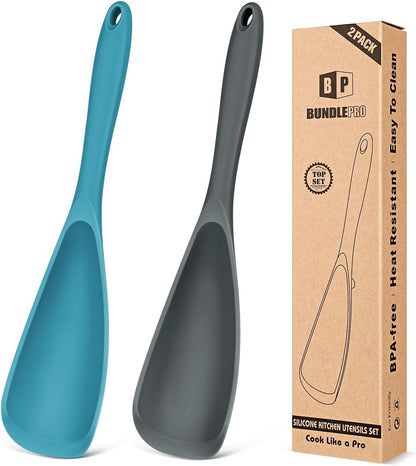 Pack of 2 Cooking Spoons for Non Stick Cookware, Multifunction Spatula Spoon BPA-Free, One-Piece Design, Suitable for Scooping, Scraping, Serving and Mixing(BLACK-GRAY)