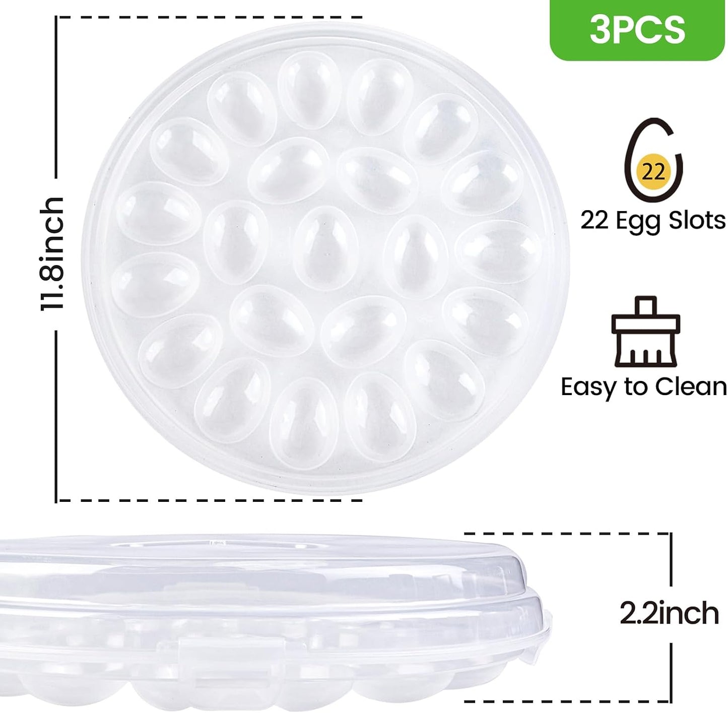 HAKSEN Deviled Egg Containers with Lid, 3PCS Deviled Egg Platter Carrier Holder Trays with 66 Slots for Party and Home Kitchen, Clear