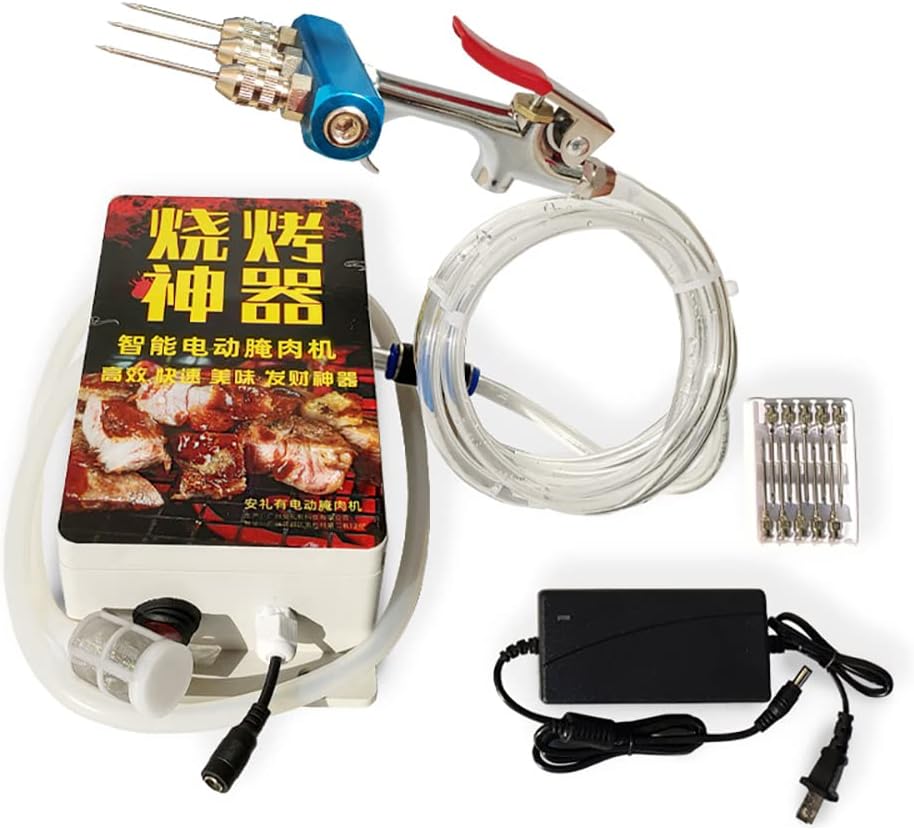 High Pressure Electric Bacon Pump Gun, Meat Saline Syringe Pump Food Grade Electric Injector Meat Processor 60W with 10Pcs Needle (Three Needle)