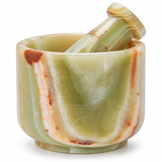 Marble Mortar and Pestle Set, 4 Inch Green Onyx Stone Spice Grinder Bowl with Mini 2.5 Inch Pestle - Hand Carved Herb Crusher and Guacamole Molcajete for Kitchen Countertop, Natural Green Onyx Decor