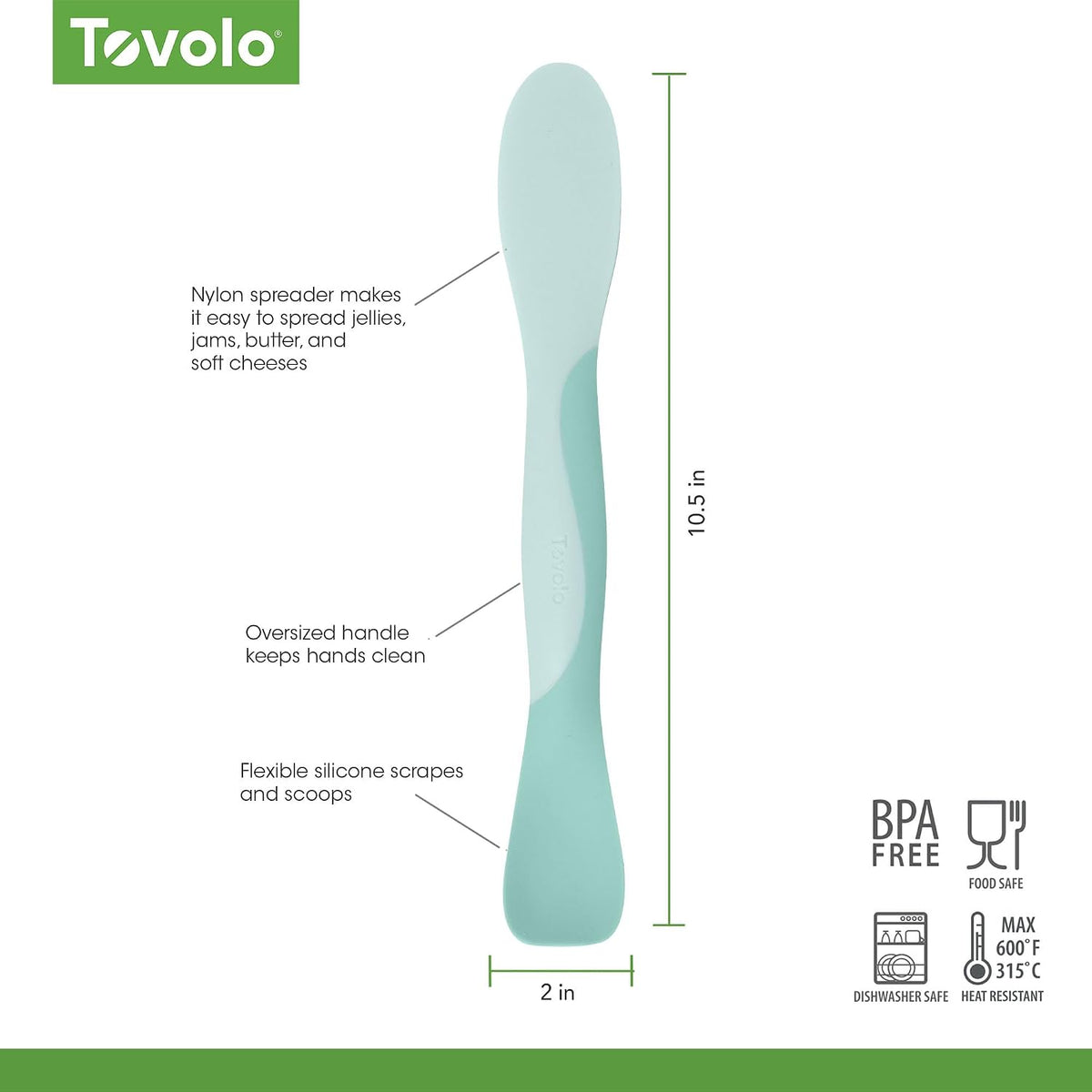 Tovolo Mini Scoop & Spread Tool for Kitchen Meal Prep Small Sandwich Spreader Spatula for Peanut Butter Jelly, Silicone BPA Free Dishwasher Safe Scooper Spreader, Aqua Seafoam Green
