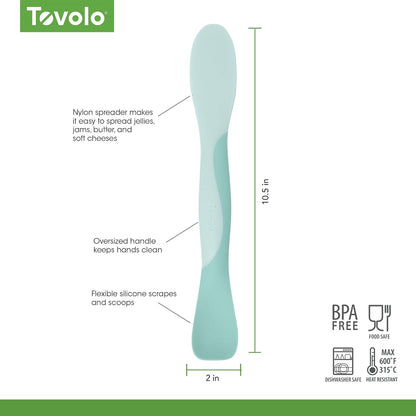 Tovolo Mini Scoop & Spread Tool for Kitchen Meal Prep Small Sandwich Spreader Spatula for Peanut Butter Jelly, Silicone BPA Free Dishwasher Safe Scooper Spreader, Aqua Seafoam Green