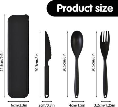 2 Sets Reusable Utensil Set with Case, Portable Plastic Spoons Fork Knife Camping Utensils for Lunch Box Accessories for Kids Adults Travel Picnic Camping Daily Use(Blue, Black)