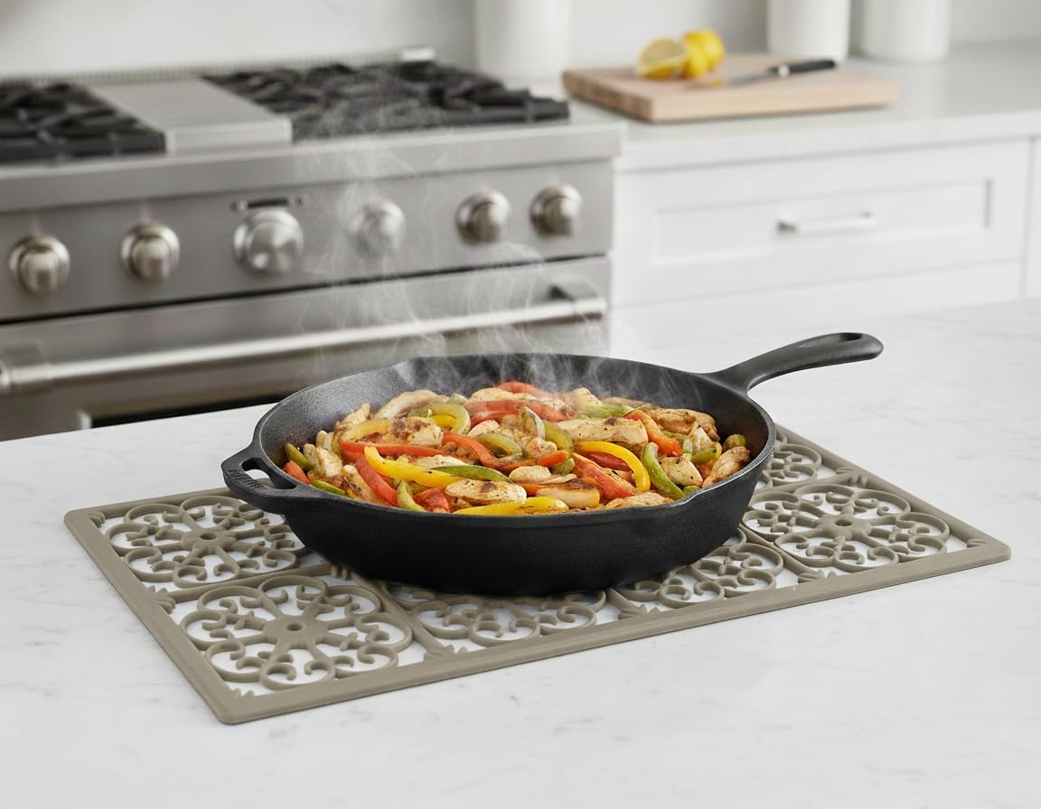 GASARÉ, Extra Large, Thick, Silicone Trivet for Hot Dishes, Pots, and Pans, Heat Resistant Mat for Countertop, Hot Pad for Kitchen, Easy to Clean, 16 x 12 x 3/8 Inches, White