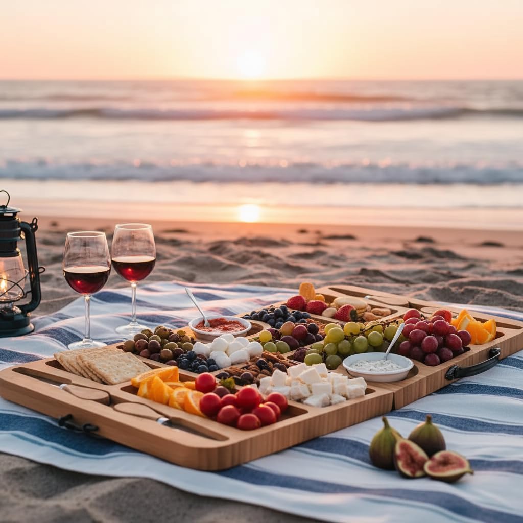 Charcuterie Boards Gift Set, Large Foldable Bamboo Charcuterie Board Set with Knife Set, Expandable Cheese Board Platter for Family Gatherings, Picnics, Parties & Holiday Entertaining.