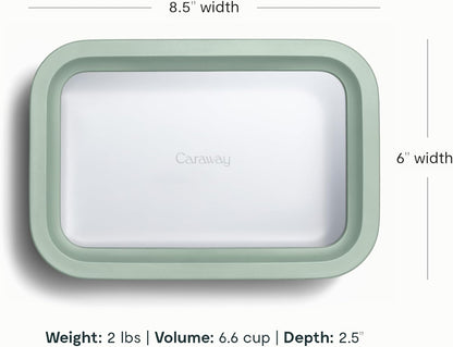 Caraway Glass Food Storage - 4.4 Cup Glass Container - Ceramic Coated - Easy to Store, Non Toxic, Non Stick Lunch Box Container with Lids - Dishwasher, Oven, & Microwave Safe - Mist