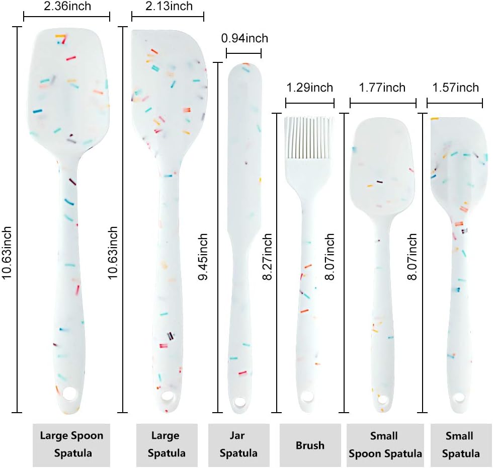 Shebaking Silicone Spatula Set 6 Piece Heat Resistant Rubber Spatulas Set for Baking Cooking and Mixing Kitchen Utensils Seamless One Piece Spatula with Stainless Steel Core Nonstick Dishwasher Safe