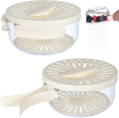 2 Pcs Fruit Washing Bowls, Multifunctional Veggie Colander with Foldable Handles, Fruit Strainer and Storage Bowl with Lid, Food Storage Container for Fridge or Outdoor Picnic