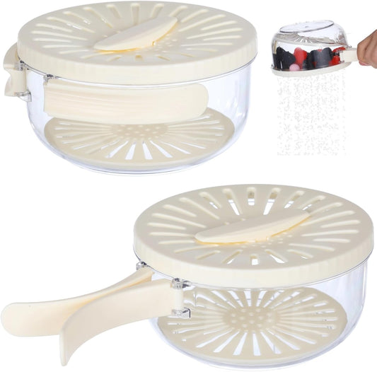 2 Pcs Fruit Washing Bowls, Multifunctional Veggie Colander with Foldable Handles, Fruit Strainer and Storage Bowl with Lid, Food Storage Container for Fridge or Outdoor Picnic