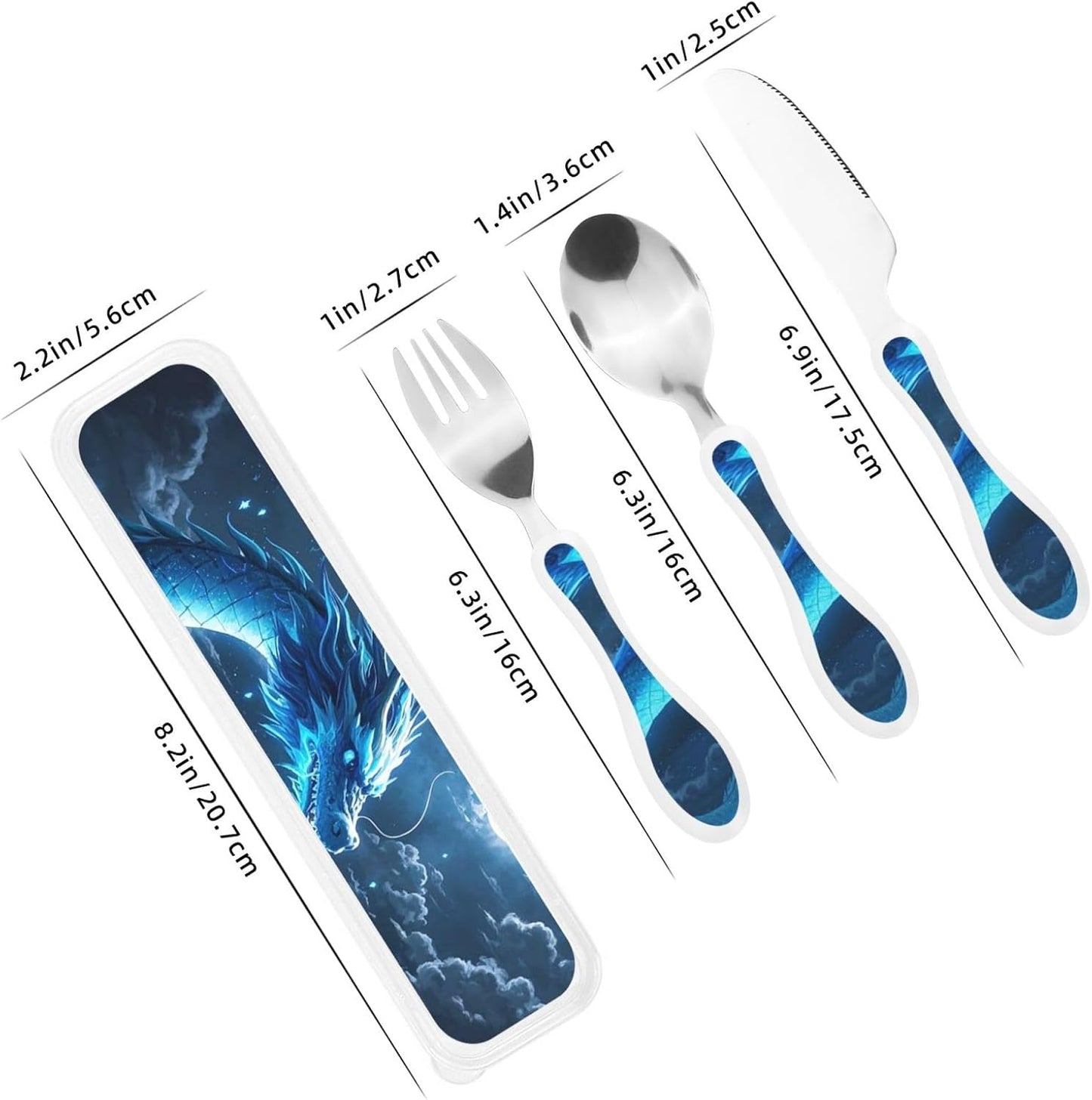 3-Piece Kids Silverware Set With Storage Case, Stainless Steel Reusable Children Safe Knife Spoon Fork Set Chinese Celadon Peacock Children Flatware Set For Kids Lunch Box