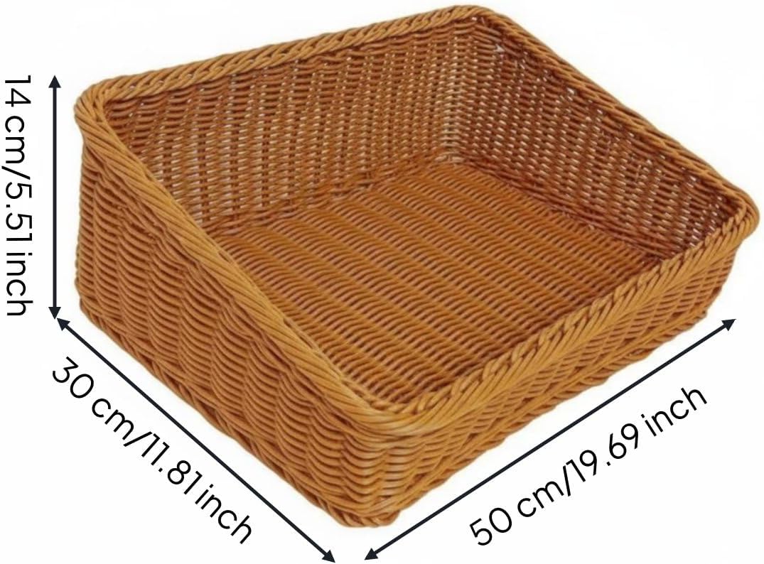 Slanted Opening Display Basket Easy to Clean Angled Woven Basket Wicker Storage Bin for Supermarket, Kitchen Countertop, Brown H 50-30-8-14