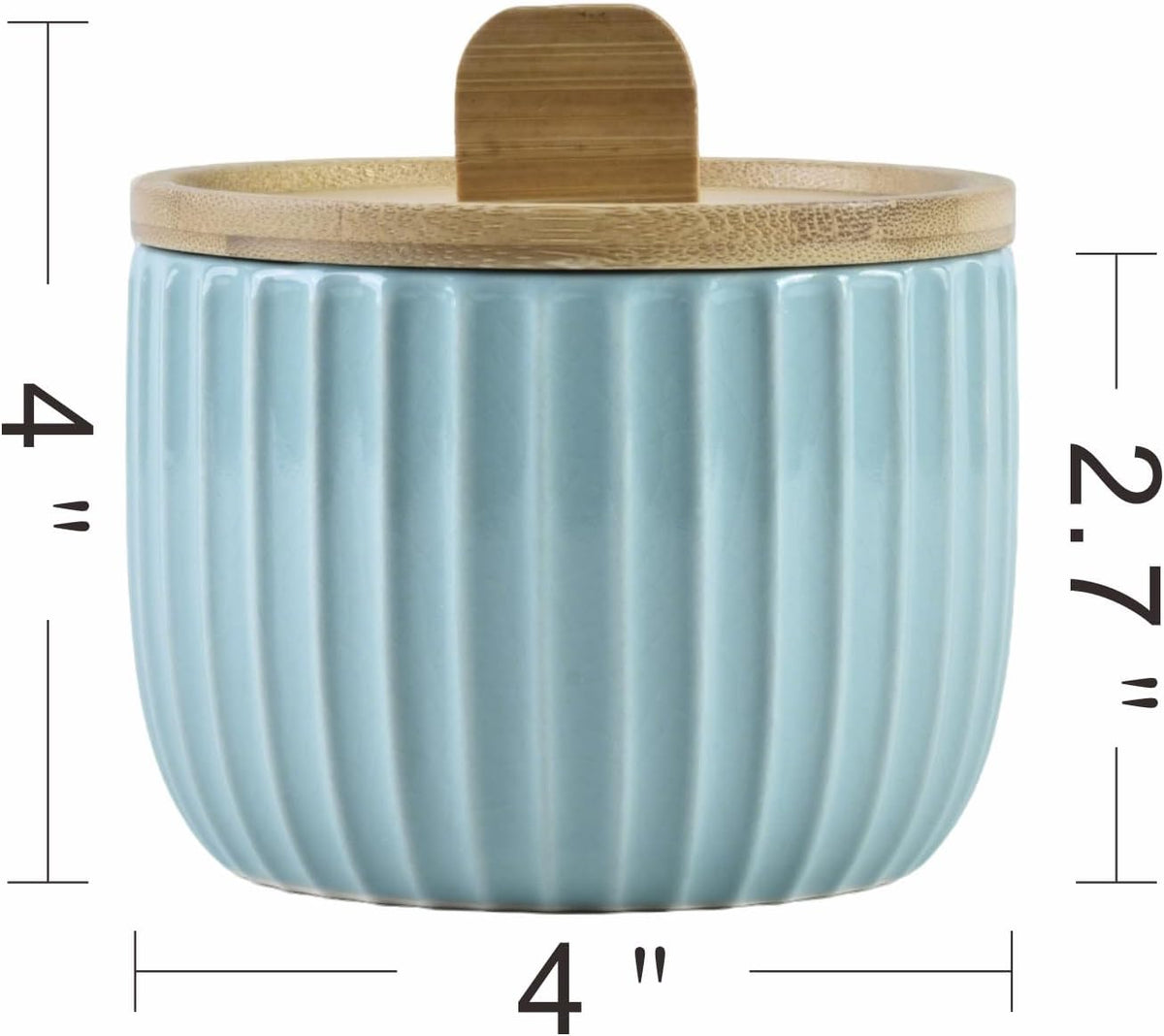 Salt Cellar Keeper with Bamboo Lid, 14oz Big Capacity Ceramic Sugar Bowls Pepper Box, Crackle Glaze Seasoning Container Condiment Pot for Kitchen (Blue Color)