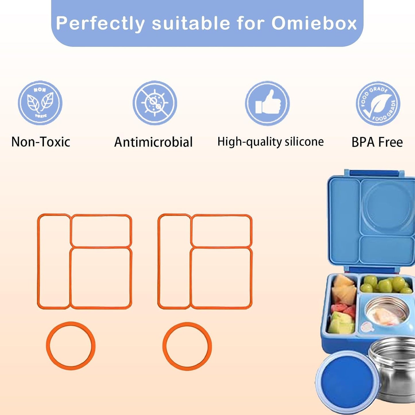 4 pack Lid Seal Gasket For OmieBox,Fit Seal Replacement for Kids Bento Box,Made from Food-Safe Silicone Rubber,Essential Lunch Bento Box Accessories for Kids,Ensures Leak-Proof Freshness(Blue&Purple)