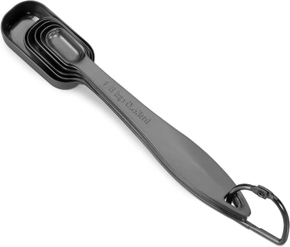 13-piece Measuring Cups and Spoons Set, 18/8 Stainless Steel Heavy Duty Ergonomic Handle with Ring Connector, Silver