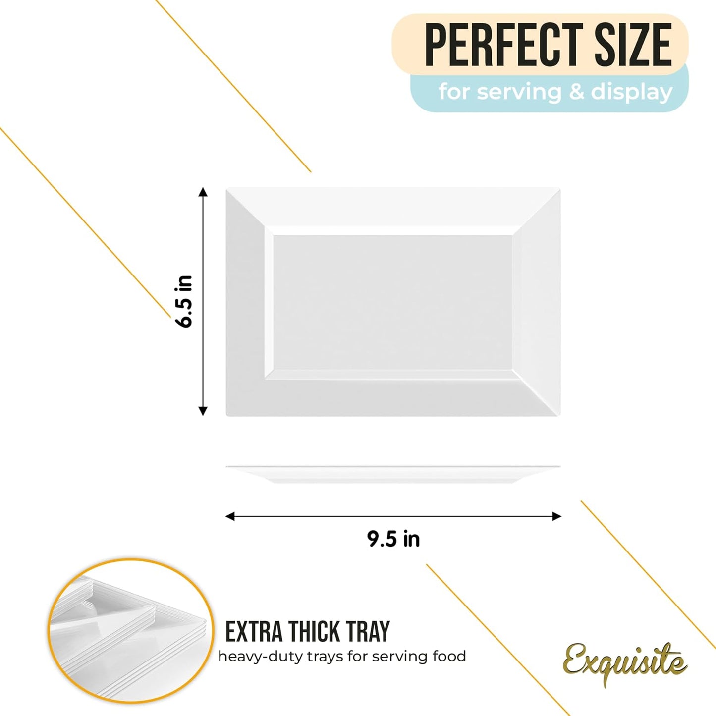 Exquisite Plastic Serving Trays For Party - 40 Pcs 7.5 Inch White Serving Platters, Plastic Trays For Food, White Tray, Food Tray Disposable Platters For Parties, Catering & Buffet