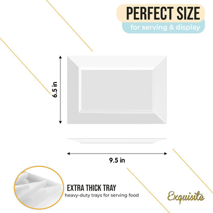 Exquisite Plastic Serving Trays For Party - 40 Pcs 7.5 Inch White Serving Platters, Plastic Trays For Food, White Tray, Food Tray Disposable Platters For Parties, Catering & Buffet