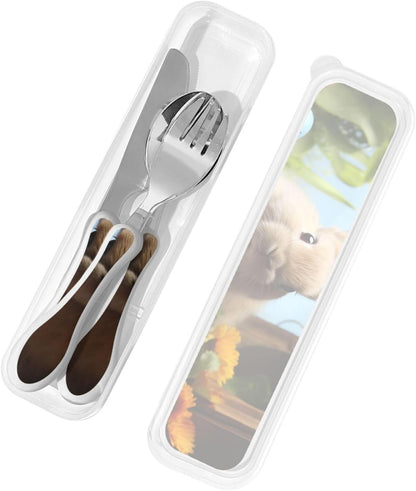 3-Piece Kids Silverware Set With Storage Case, Stainless Steel Reusable Children Safe Knife Spoon Fork Set Dragonfly Insects Flowers Children Flatware Set For Kids Lunch Box
