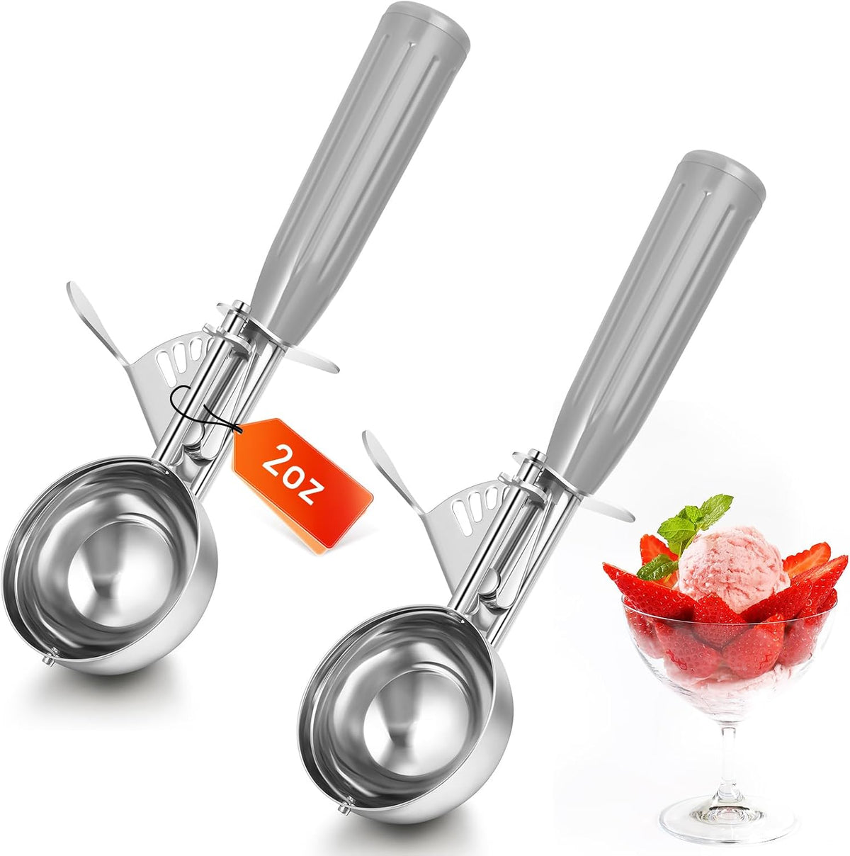 Reallnaive Ice Cream Scooper with Trigger, 4 oz, Gray
