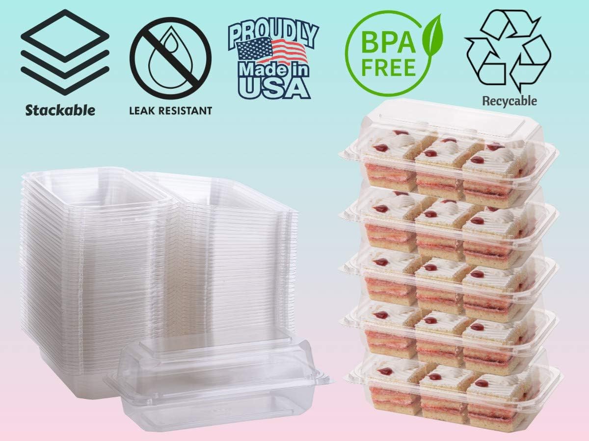Smygoods Plastic Clamshell Food Containers, (Pack of 50-8x8x3 3/8) 3-Compartment, to go Containers, Hinged Food Container
