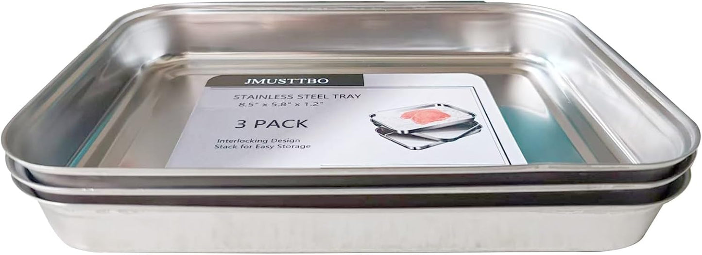 3Pcs Stainless Steel Breading Trays Set, Breading Dishes for Chicken Breasts, Marinating Meat and Prepping Meals (10.4" x 7.7" x 1.9")