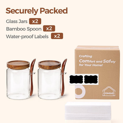 ComSaf 2Pcs (4.2Qt) Wide-Mouth Flour Sugar Storage Containers - Include Scoops & Labels, Easy to Scoop & Airtight, Large Glass Jar for Bakers to Store Bulk Flour, Rice, and Dry Goods in Kitchen Pantry
