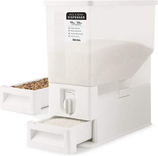AROMA® XL 33-Pound Rice Dispenser and Countertop Beans or Grain Storage Bin with Automatic Measuring Funnel (ARD-133)