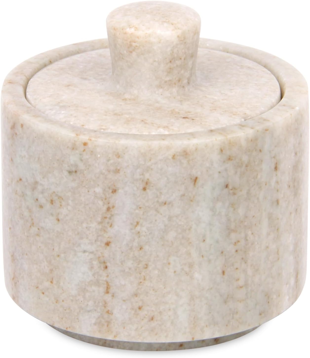 Marble Salt Cellar with Lid, White and Black Stone Salt and Pepper Bowl Box Container Jar Holder Well Keeper Dish Pig Crock
