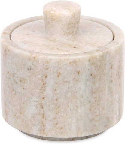 Marble Salt Cellar with Lid, White and Black Stone Salt and Pepper Bowl Box Container Jar Holder Well Keeper Dish Pig Crock