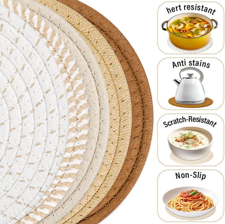 Tidponra Trivet Mats Set for Hot Dishes, 5 Heat Resistant Pot Holders Kitchen Counter, Table, Home Essentials, Anti Stain Hot Pads Plate Mats for Hot pots and Pans, 7 Inches