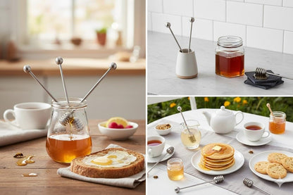 NiceGo Honey Dipper. Premium 304 Stainless Steel Honey Dipper Set, 6.3 Inch Kitchen Stirrer, 2 Pack Deep-Groove Honeycomb Sticks for Syrup, Molasses, and Sauces, Dishwasher Safe. 2 PCS in One Box.