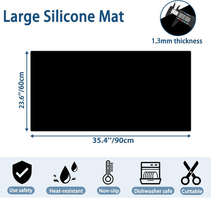 78.7"x23.6" Large Silicone Mat for Kitchen Counter, Heat Resistant Non-Slip Countertop Protector, Waterproof Silicone Craft Mat for Kitchen Island, Semitransparent