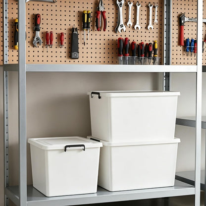 Large Stackable Plastic Storage Bins with Wheels, 3-Pack 60 Quart White Thickened Latching Lid Containers with Lockable 360° Casters for Home, Office, Bathroom, and Dorm Organization