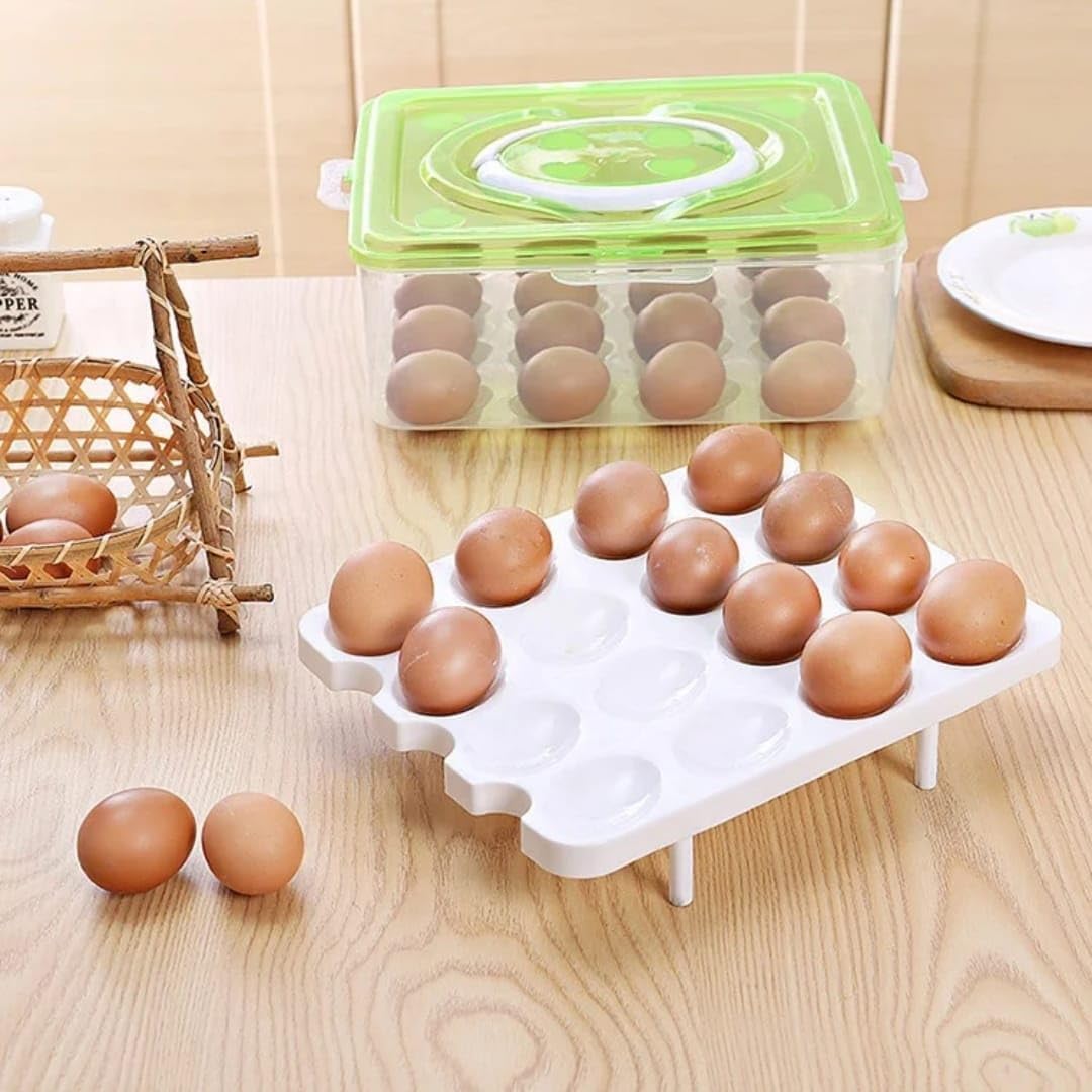 2 Tiers Eggs Container Deviled Eggs Carrier Eggs Holder with Handle for Fridge Freezer Storage