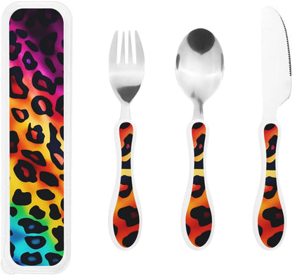 3-Piece Kids Silverware Set With Storage Case, Stainless Steel Reusable Children Safe Knife Spoon Fork Set Blue Active Girl Running Sunset Children Flatware Set For Kids Lunch Box - Colors B