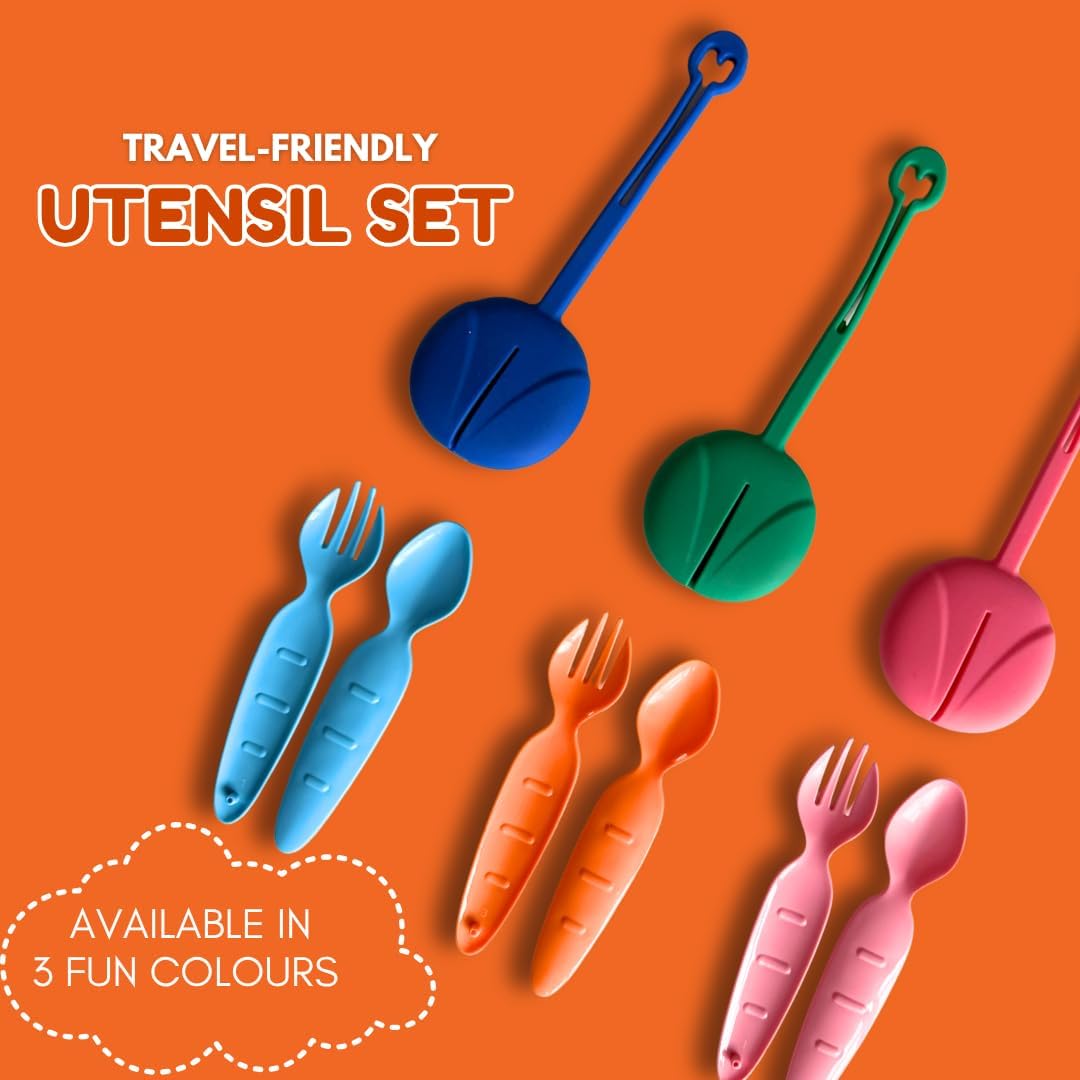 Kids Utensils for Lunch Box with Silicone Case, BPA-Free Spoon and Fork Set for Toddlers, Portable Travel Utensils for School, Daycare & On-the-Go, Dishwasher Safe - Blue