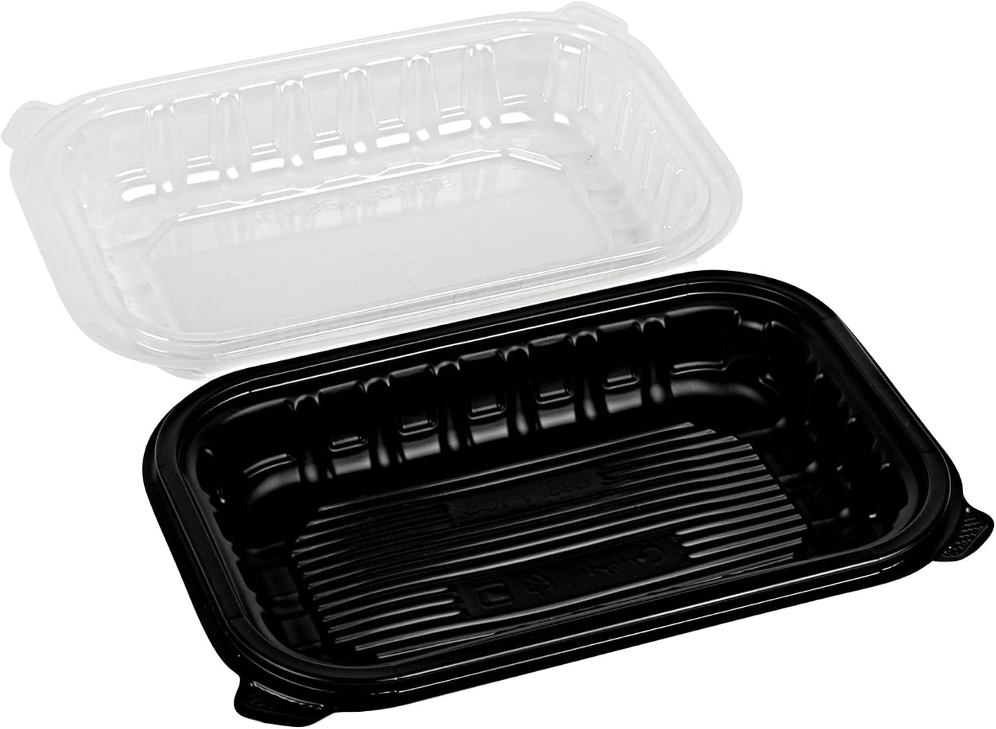 Thermo Tek 40 Ounce Clamshell Containers, 50 Disposable Take Out Boxes - 3 Compartments, Ventilated Lids, Black Plastic Meal Prep Containers, Microwavable, For Pasta Or Salads - Restaurantware