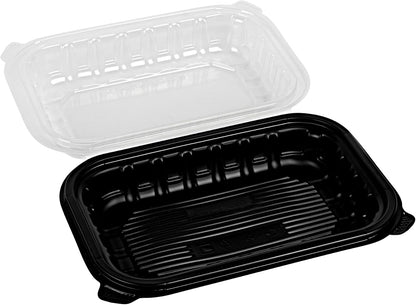 Thermo Tek 40 Ounce Clamshell Containers, 50 Disposable Take Out Boxes - 3 Compartments, Ventilated Lids, Black Plastic Meal Prep Containers, Microwavable, For Pasta Or Salads - Restaurantware