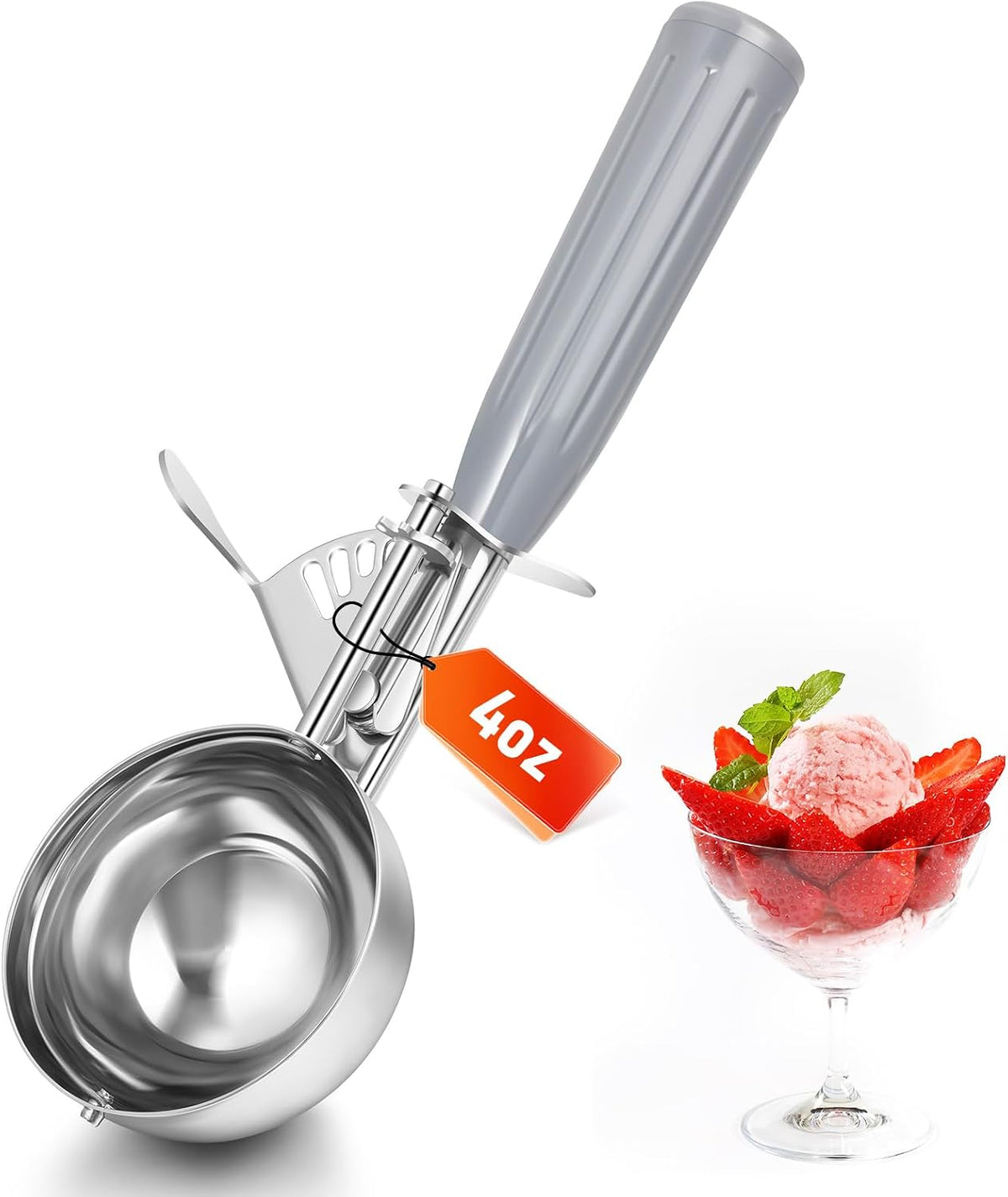 Reallnaive Ice Cream Scooper with Trigger, 4 oz, Gray