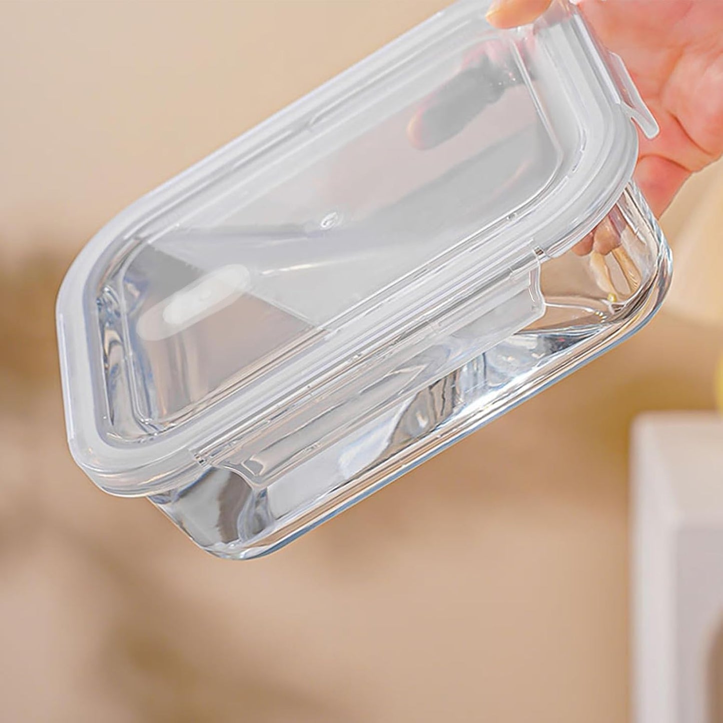 Glass Food Storage Containers Clear35 Oz2 Pack Set with Airtight Snap-Lock Lids Rectangular BPA-Free for Meal Prep and Leftovers
