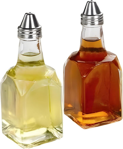 Bexter 2 Pack Oil and Vinegar Cruet Set, 5 oz Glass Oil and Vinegar Dispenser Bottles, Salad Dressing Cruets with Pour Spouts, Refillable Glass Cruet for Kitchen, Dining Table and Condiments